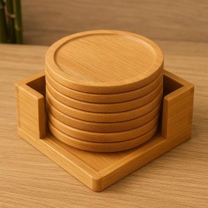 _6f6190f5-7def-4c4d-913b-f22bd5e6445b Bamboo Wooden Coaster Set with Tray – Natural Eco-Friendly Decor