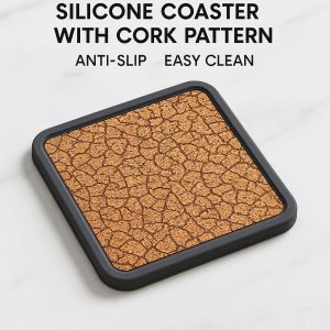 _aede4f98-6426-49b0-9d61-c80ac8f1d8c4 Silicone Coaster with Cork Pattern – Anti-Slip & Easy Clean