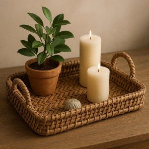 _e1359f06-c868-4c63-9489-d13e2bff7410 Decorative Woven Rattan Tray – Bohemian-Style Desktop Storage